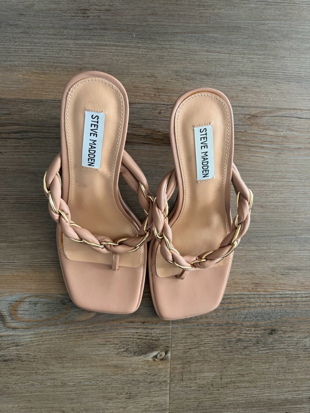 Steve Madden Blush Braided Thong Sandals with Gold Chain